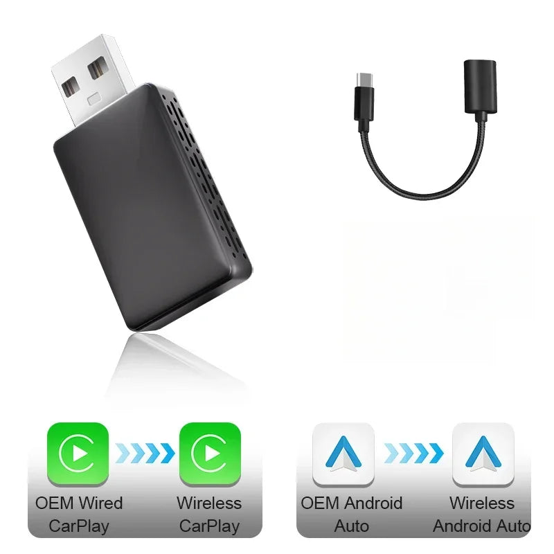 Adaptador CarPlay Android Auto 2en1 Inalámbrico USB Plug & Play