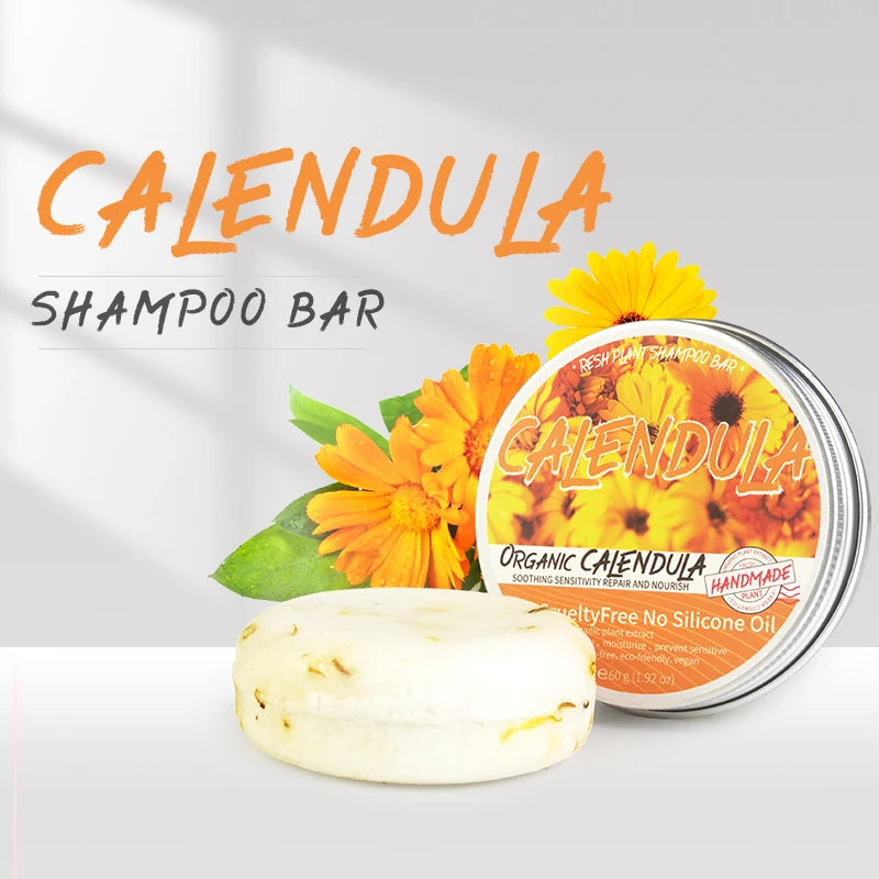 Shampoo sólido artesanal de caléndula | Limpieza profunda y control grasa