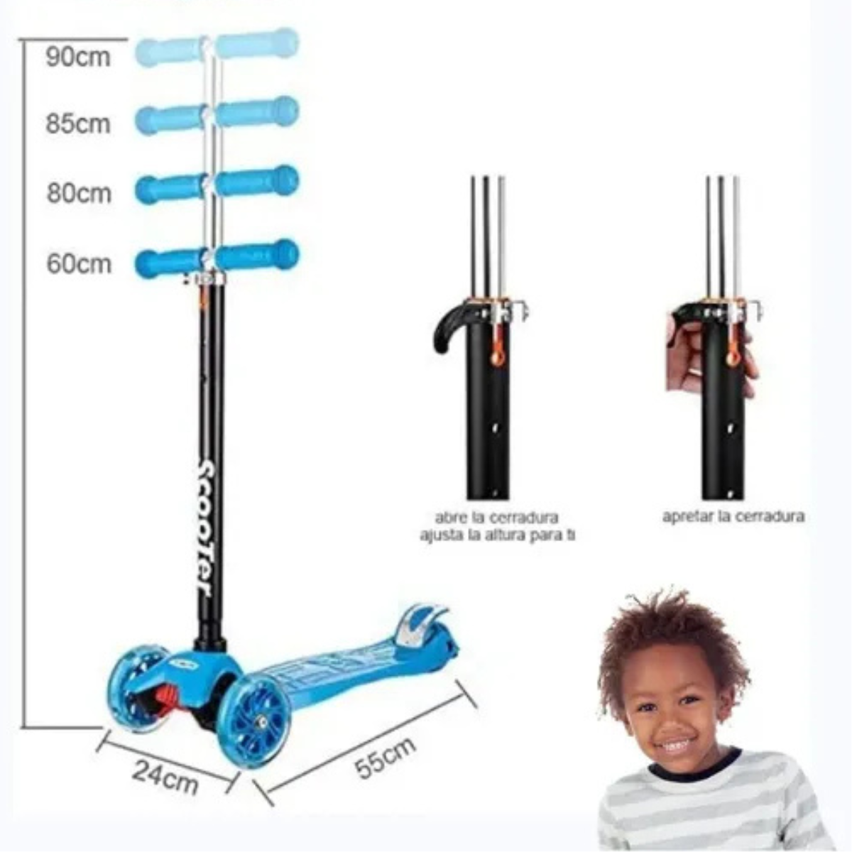 Scooter Monopatín Triple LED