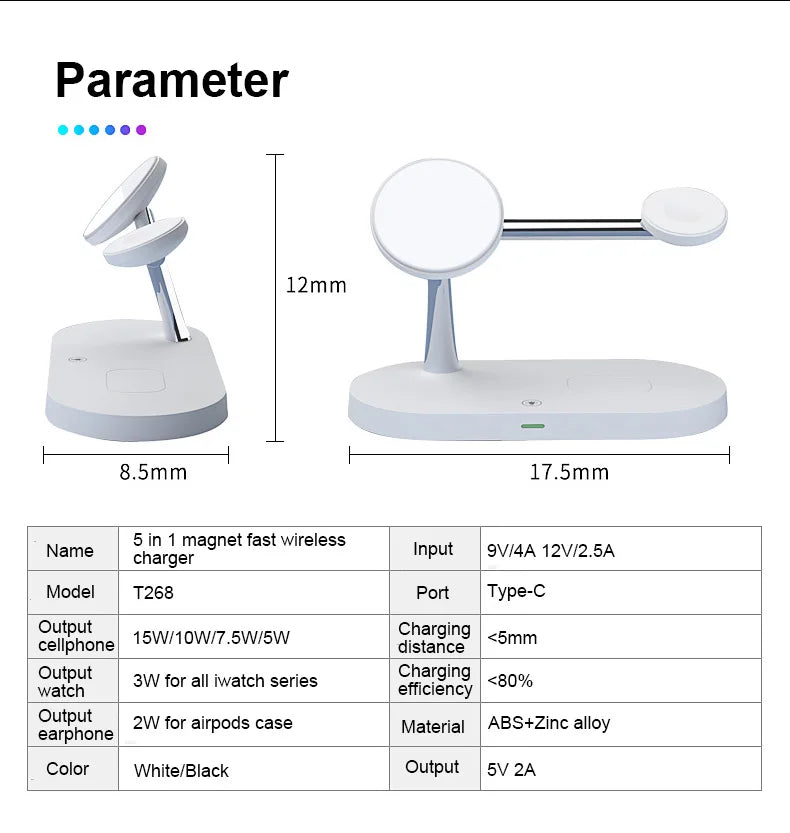 Cargador Inalámbrico 3 en 1 TIMESS 15W – iPhone 12–16, Apple Watch 4–10 y AirPods Pro (USB-C)