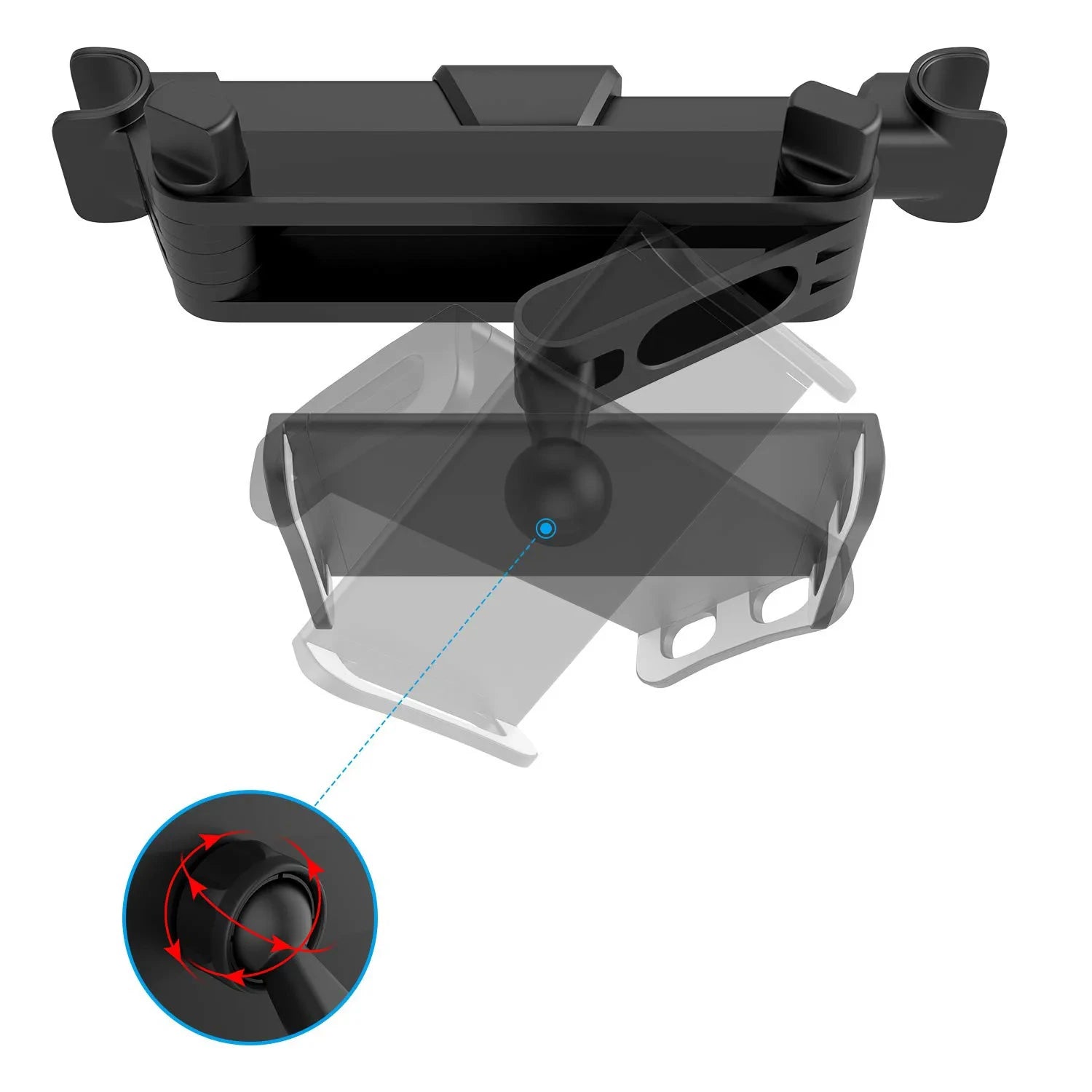 Soporte de Reposacabezas para Auto 360° Telescópico – Teléfono y Tablet 5″–12,9″