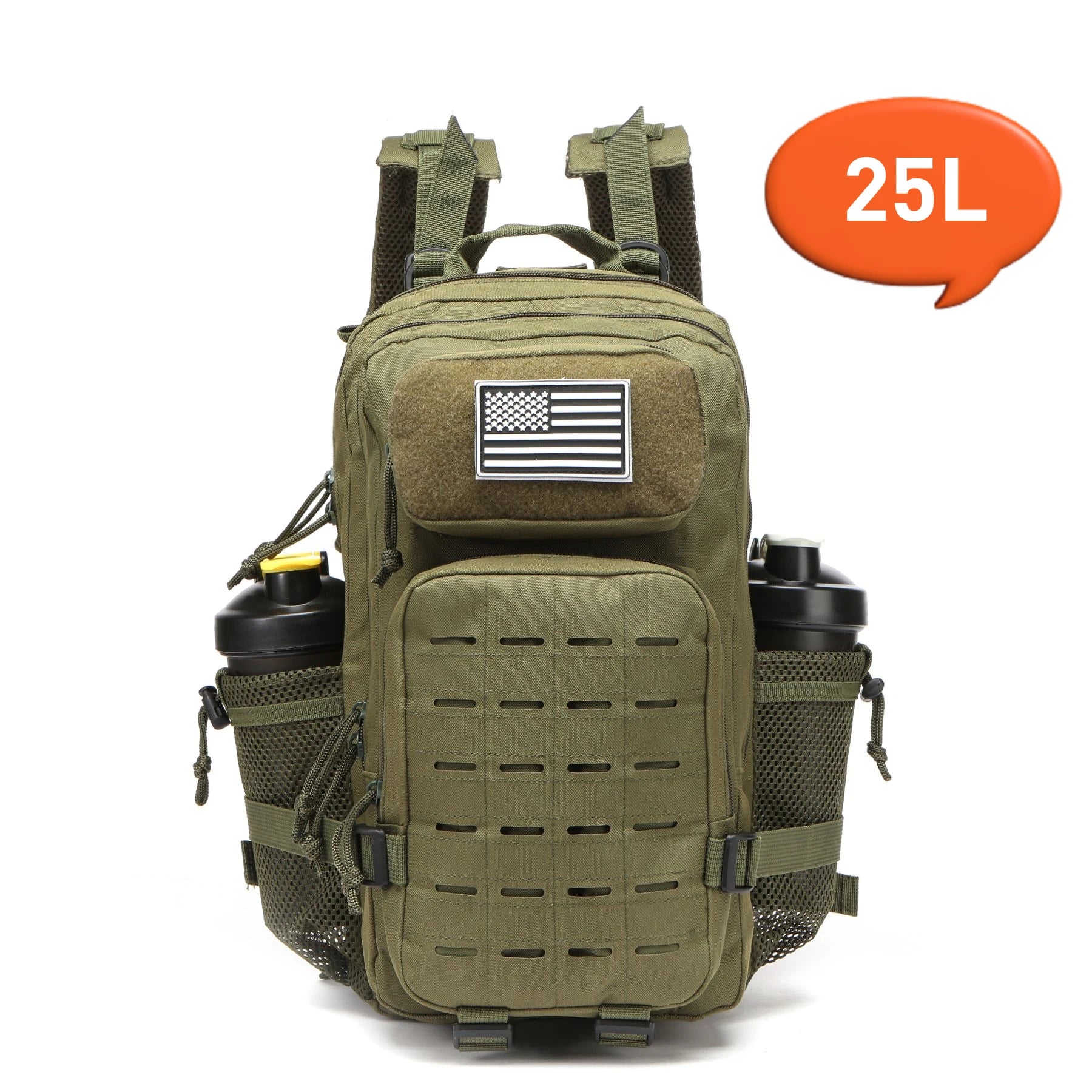 Mochila Táctica MOLLE 25L/50L con 2 Portabotellas – Senderismo, Caza, Gimnasio y EDC
