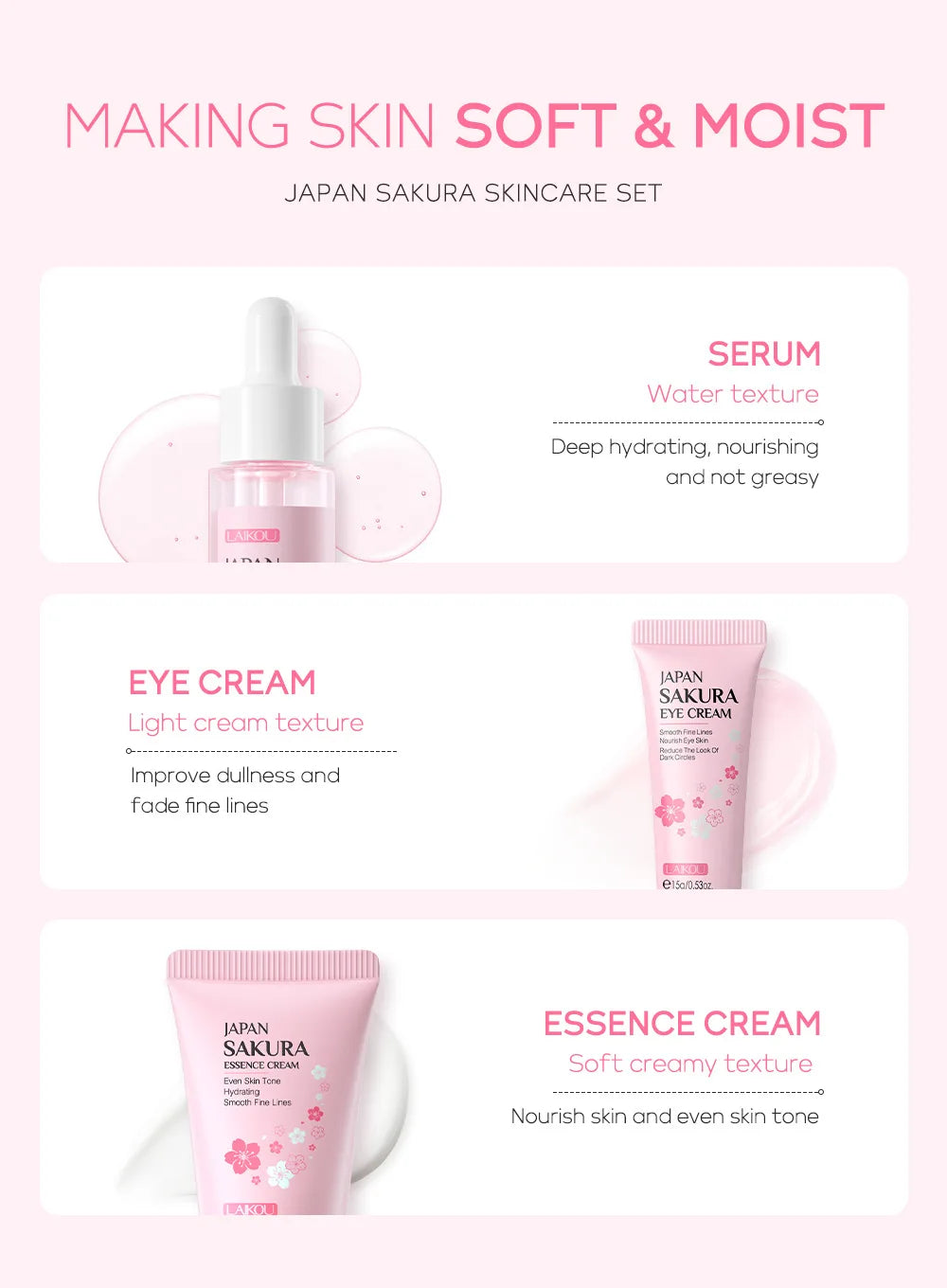 Set de Cuidado Facial LAIKOU: Crema, Serum y Contorno de Ojos