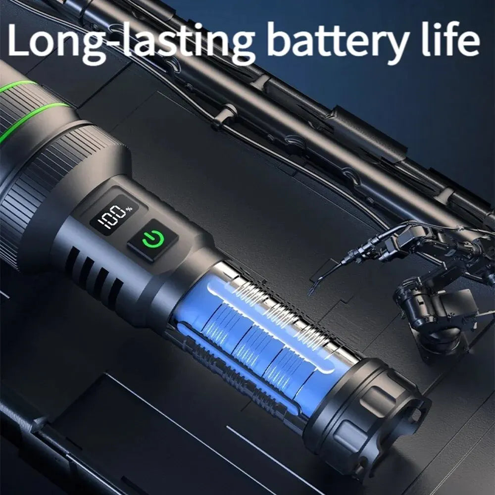 Linterna LED Táctica de Largo Alcance KENSUN KS008 | 1500m, Zoom, Recargable USB 80W