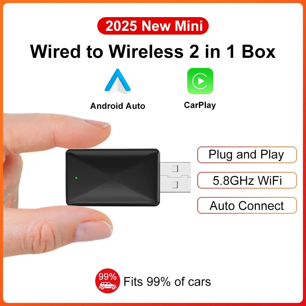 Adaptador CarPlay Android Auto 2en1 Inalámbrico USB Plug & Play