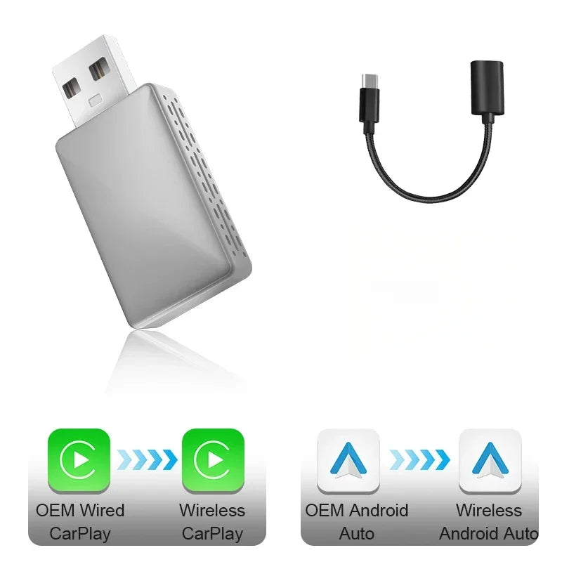 Adaptador CarPlay Android Auto 2en1 Inalámbrico USB Plug & Play