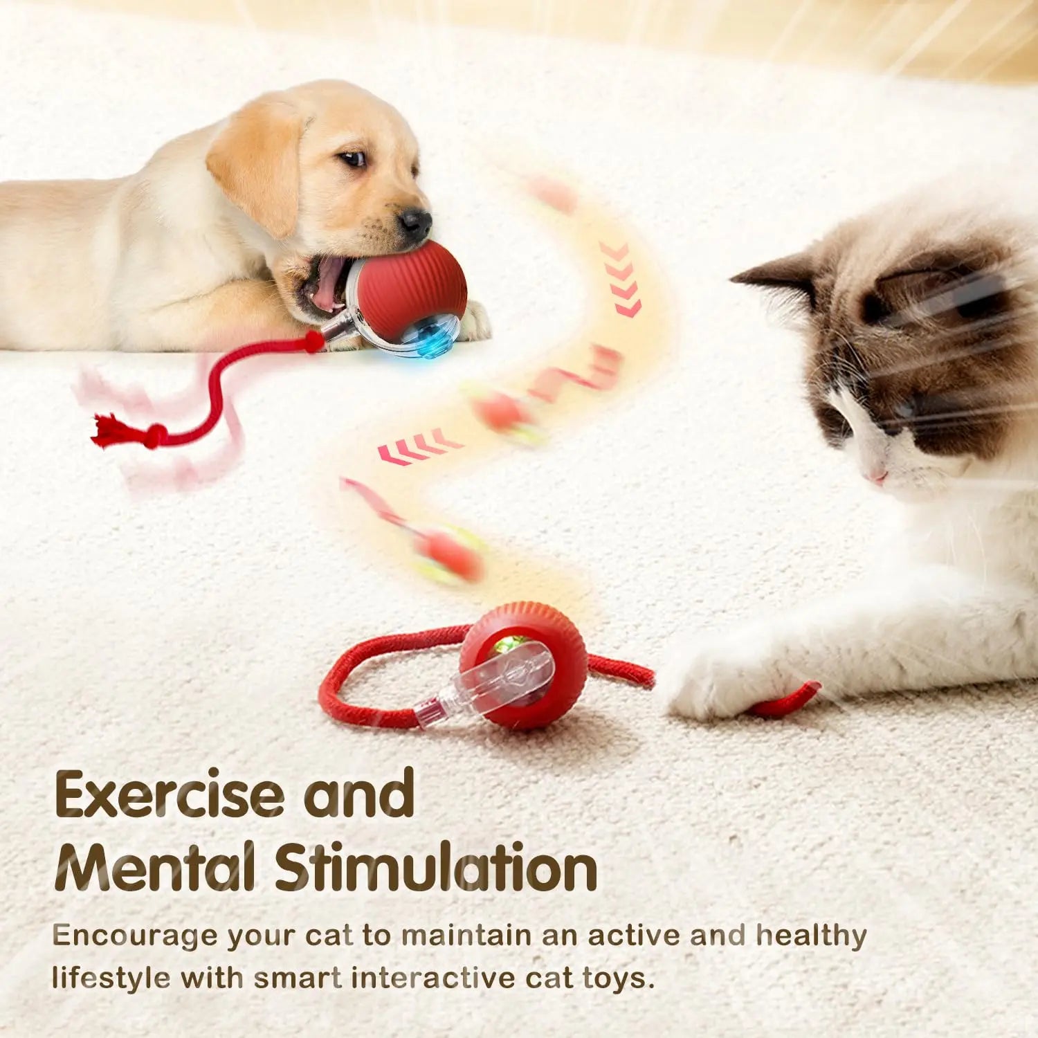 Pelota Interactiva Inteligente para Gatos | Juguete Automático Recargable con Cola y Sensores