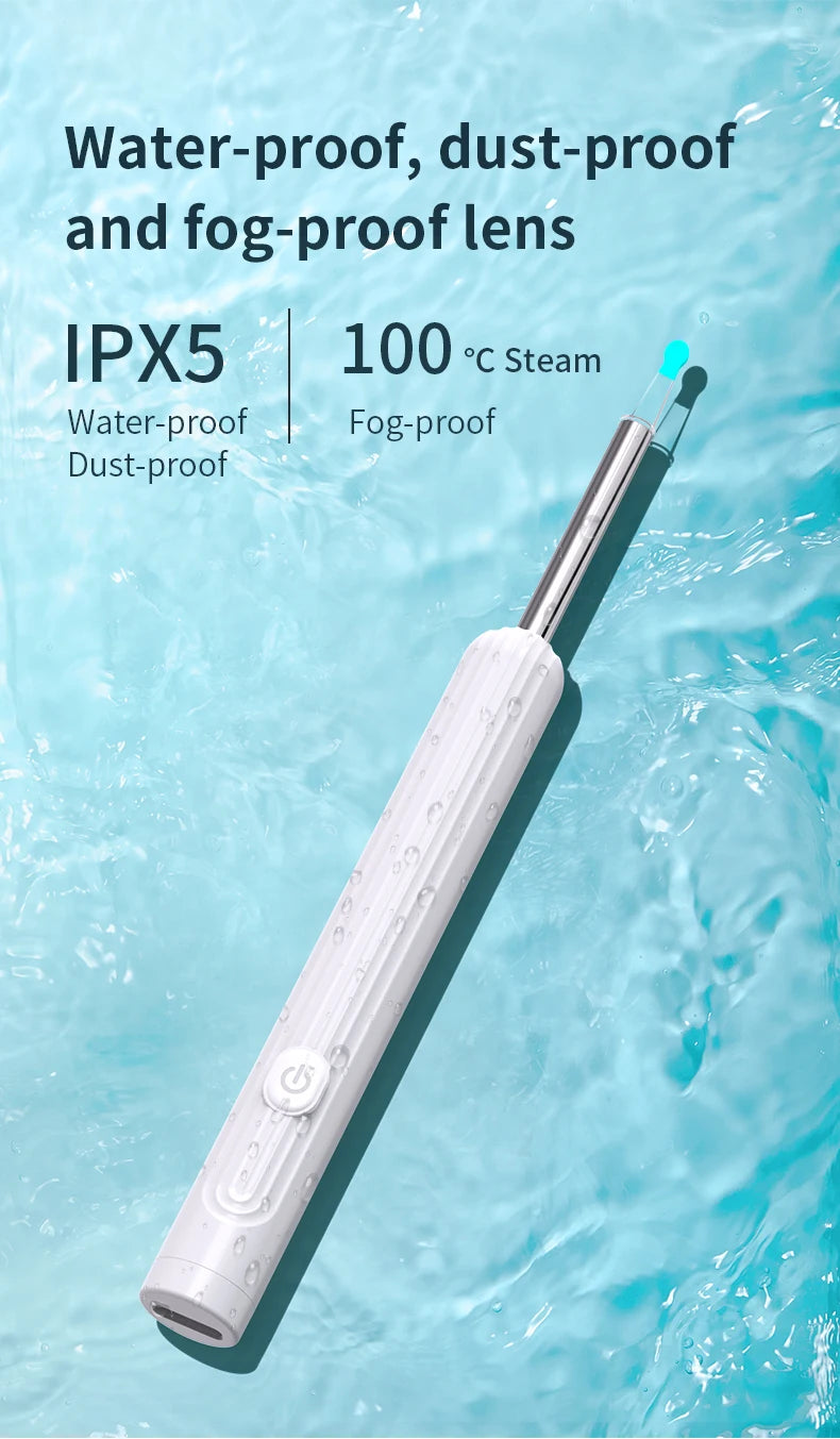 Limpiador de Oídos Inteligente 1296 P con Cámara y Wi-Fi – Earpick USB-C, 6 LED, Visualización en App