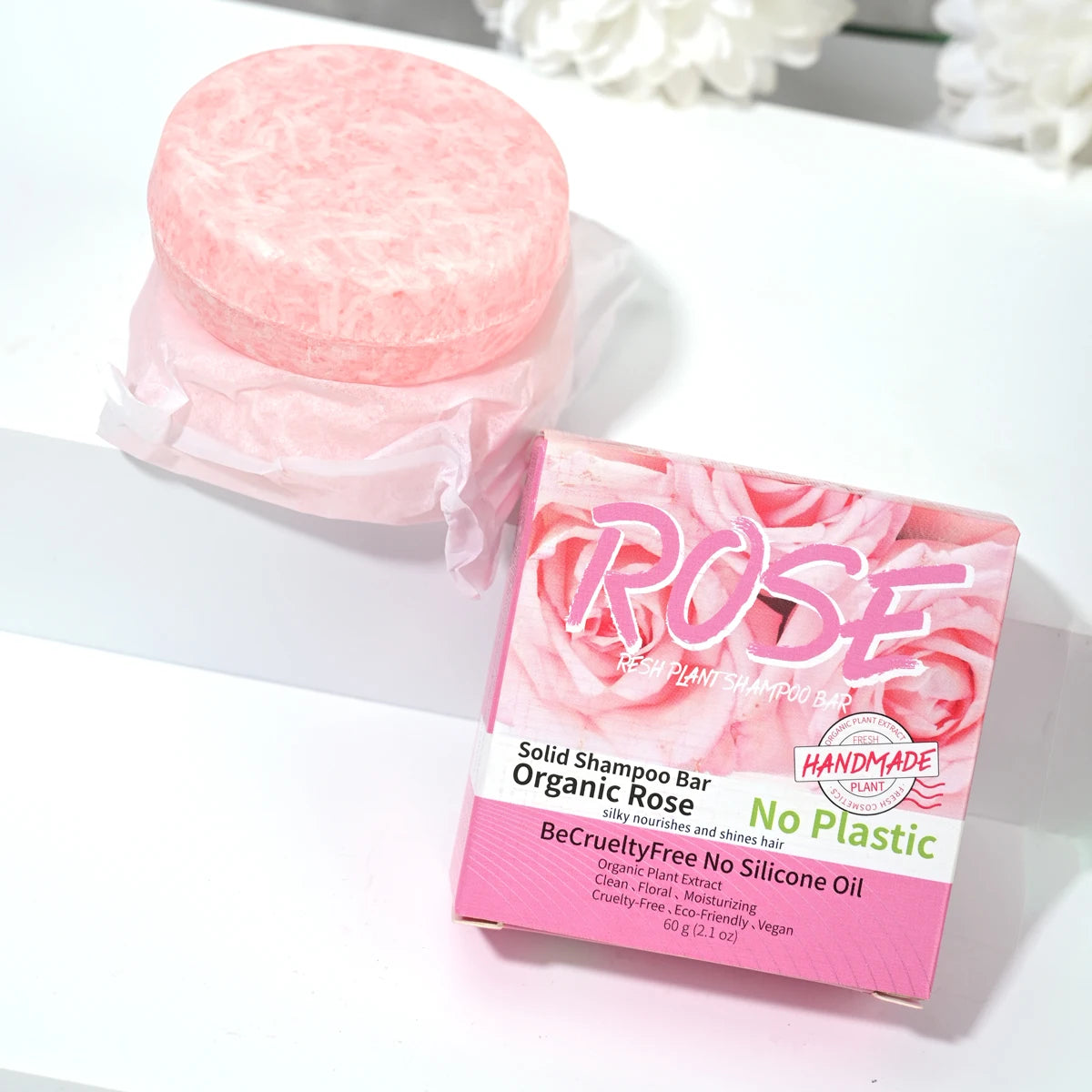 Shampoo sólido artesanal de rosa | Nutritivo, aroma floral y control grasa