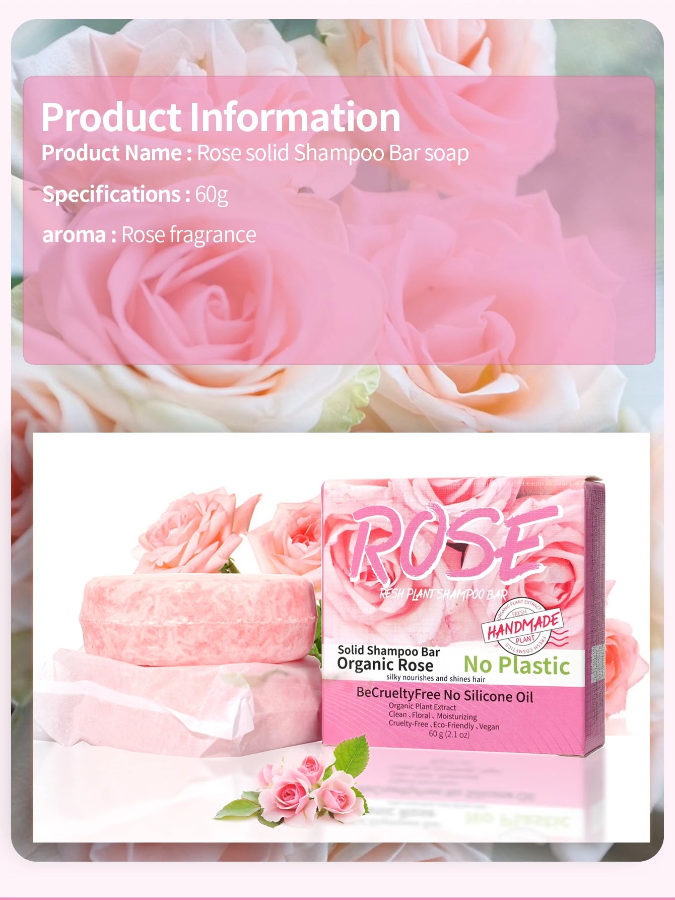Shampoo sólido artesanal de rosa | Nutritivo, aroma floral y control grasa