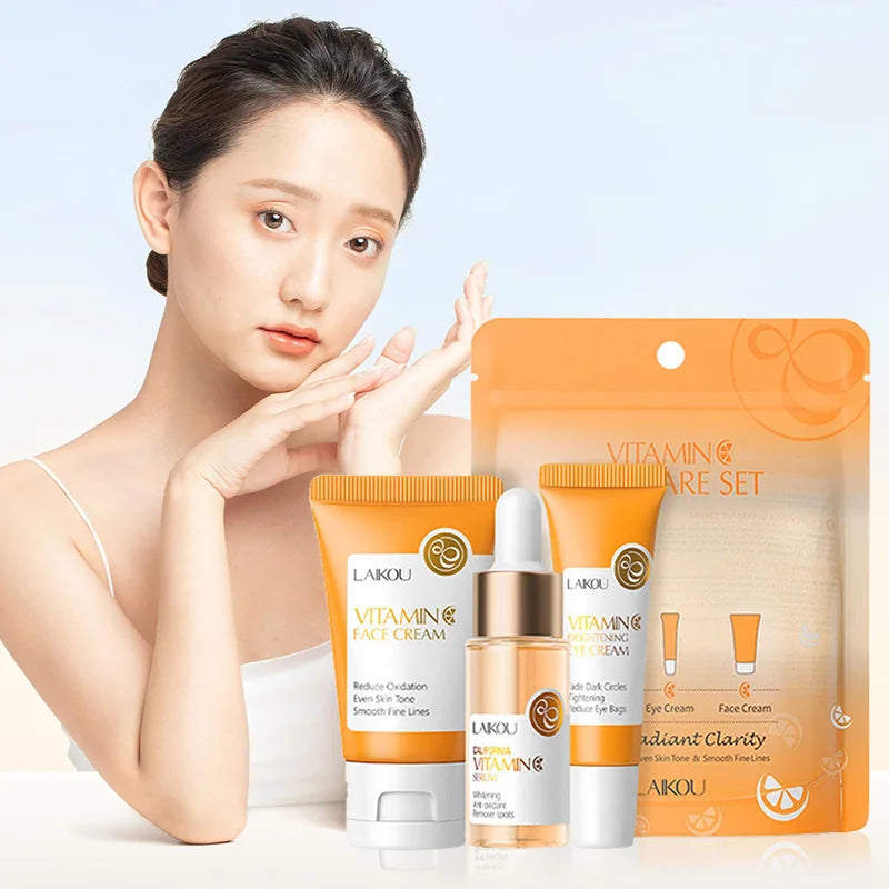 Set de Cuidado Facial LAIKOU: Crema, Serum y Contorno de Ojos