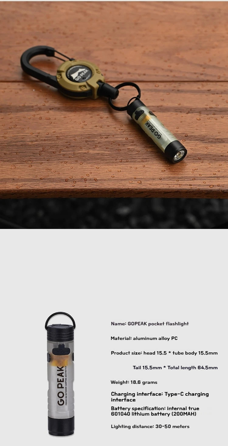 Linterna Mini de Bolsillo Gopeak 300 lm – Recargable con Clip y Zoom