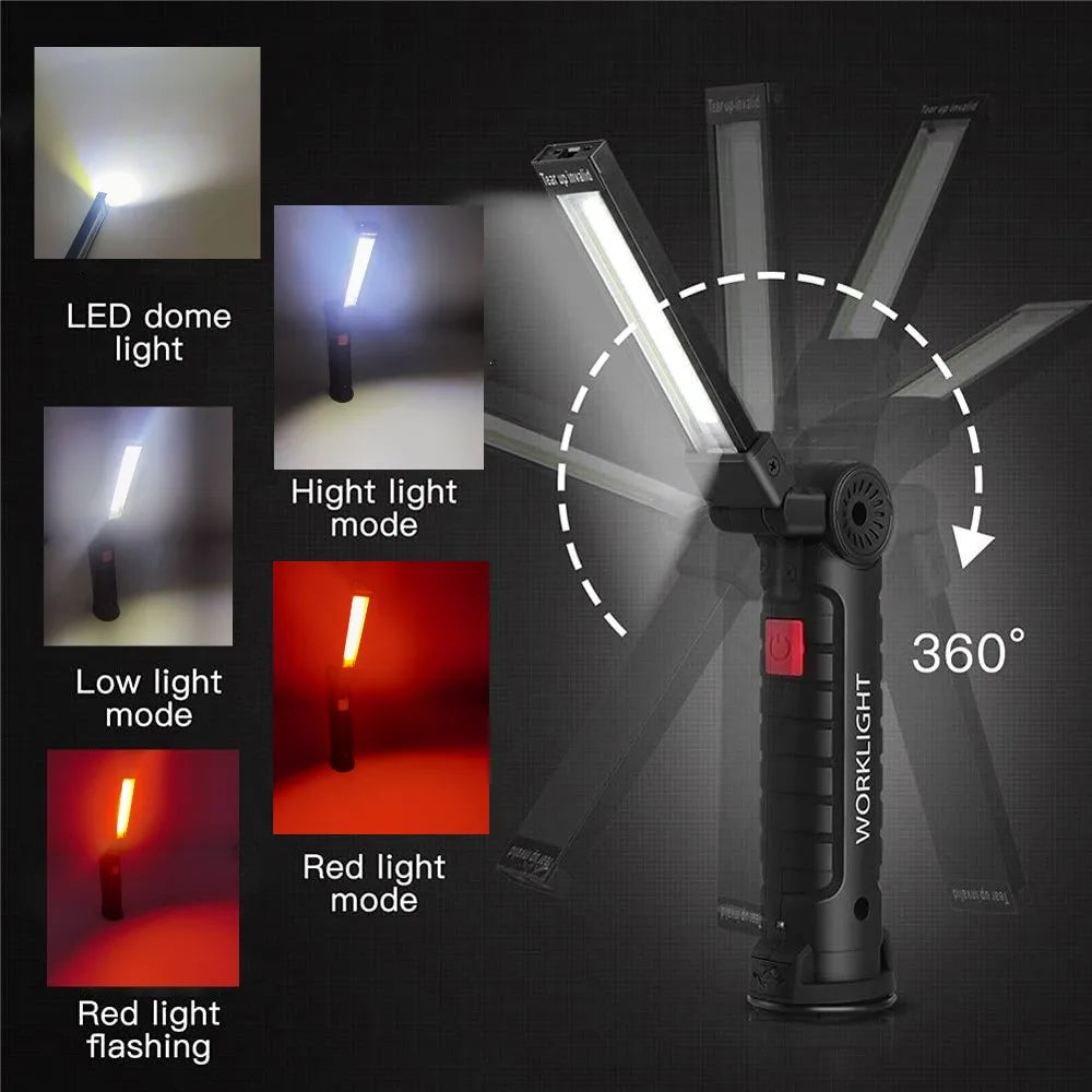 Linterna LED COB Portátil Recargable ESMARTER | Magnética 360° USB para Camping y Trabajo