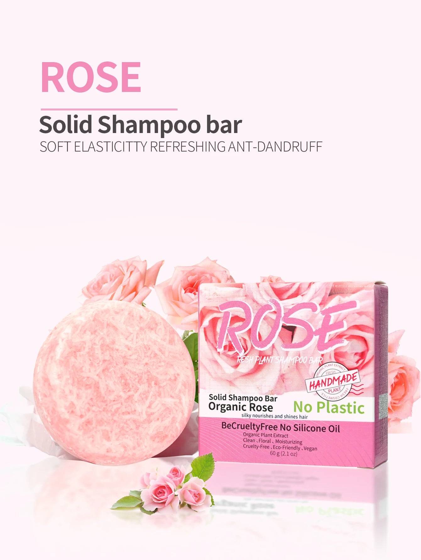Shampoo sólido artesanal de rosa | Nutritivo, aroma floral y control grasa