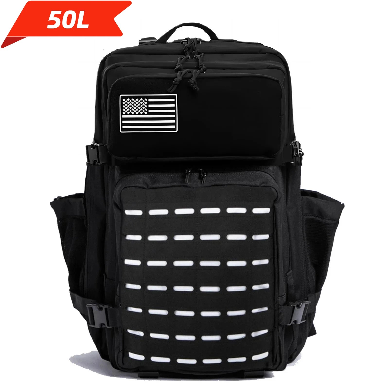 Mochila Táctica MOLLE 25L/50L con 2 Portabotellas – Senderismo, Caza, Gimnasio y EDC