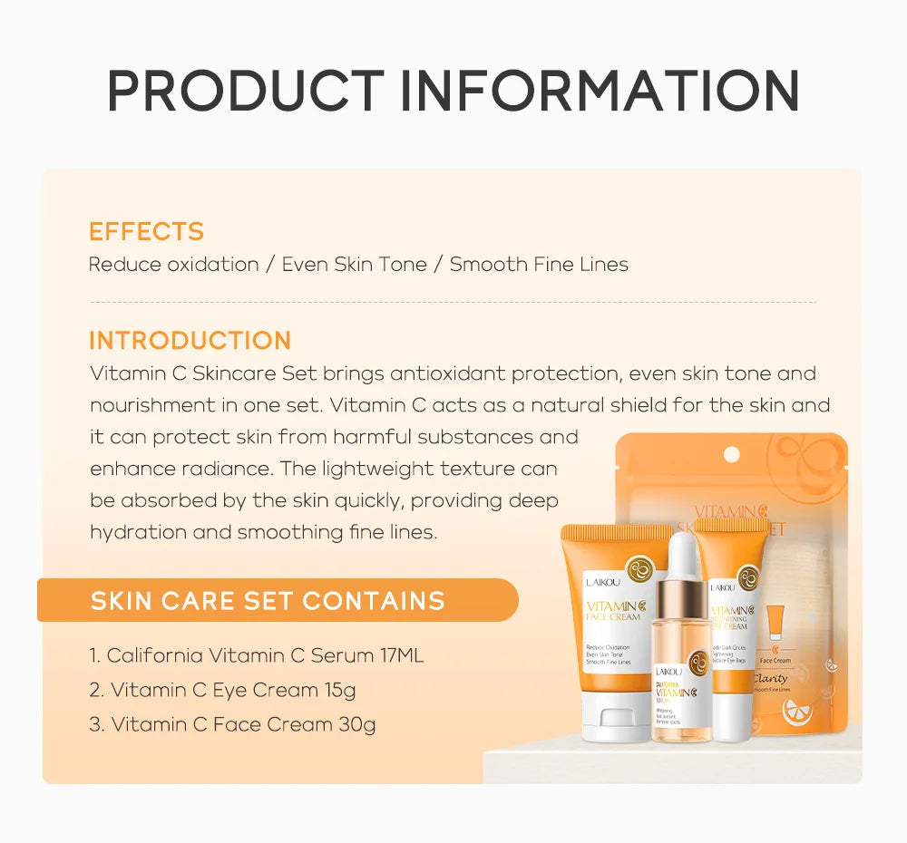 Set de Cuidado Facial LAIKOU: Crema, Serum y Contorno de Ojos
