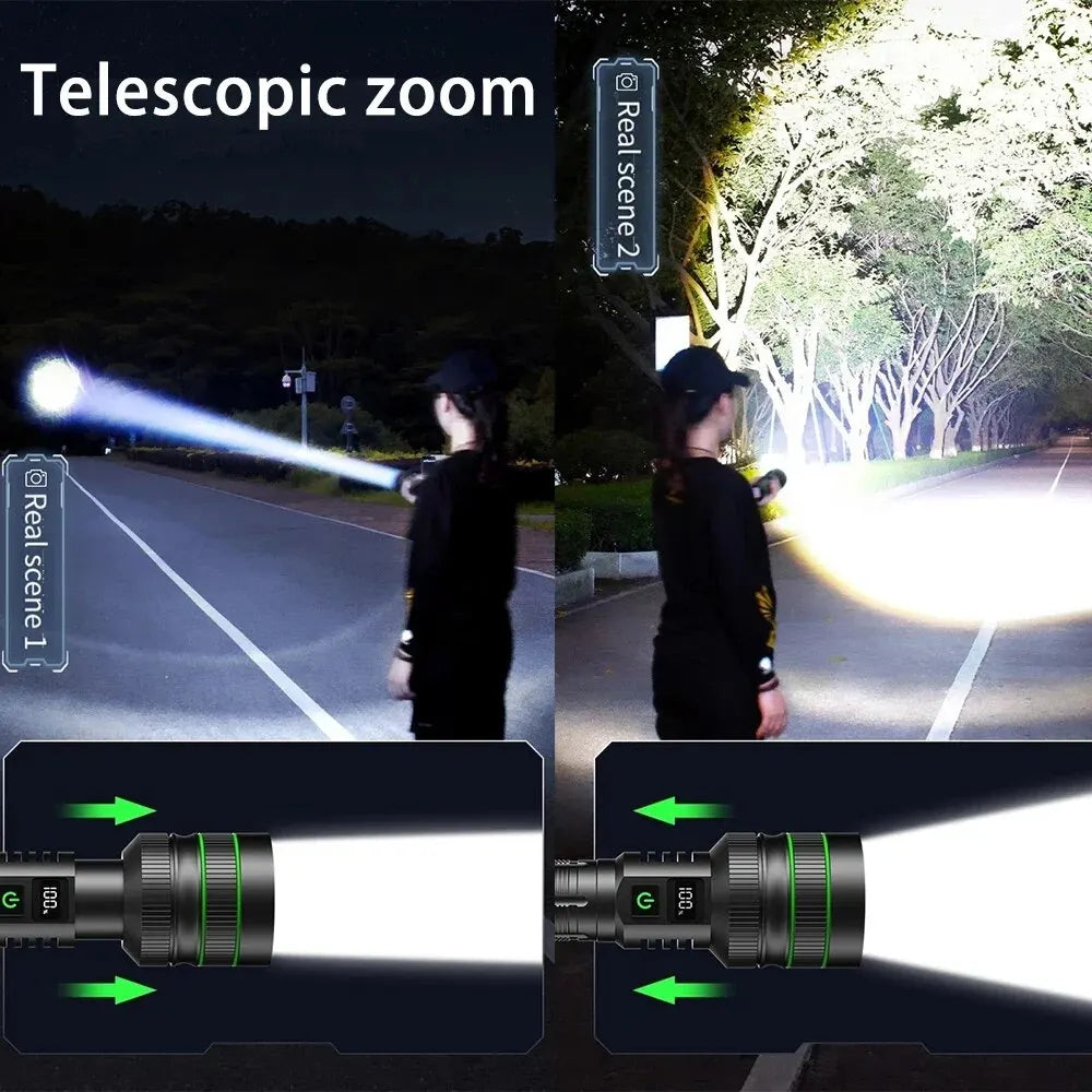 Linterna LED Táctica de Largo Alcance KENSUN KS008 | 1500m, Zoom, Recargable USB 80W
