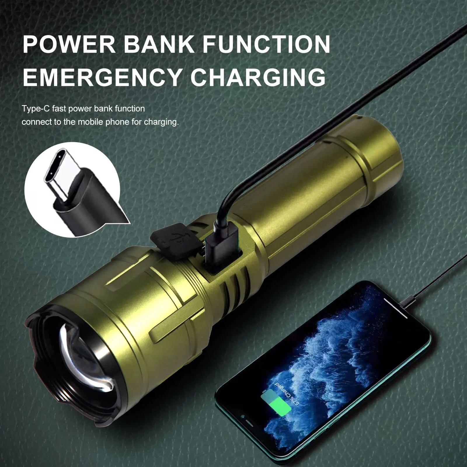 Linterna LED Shan Bao 3000 LM Impermeable con Zoom – Recargable, 5000 mAh, Ilumina a +500 m y Enciende Objetos