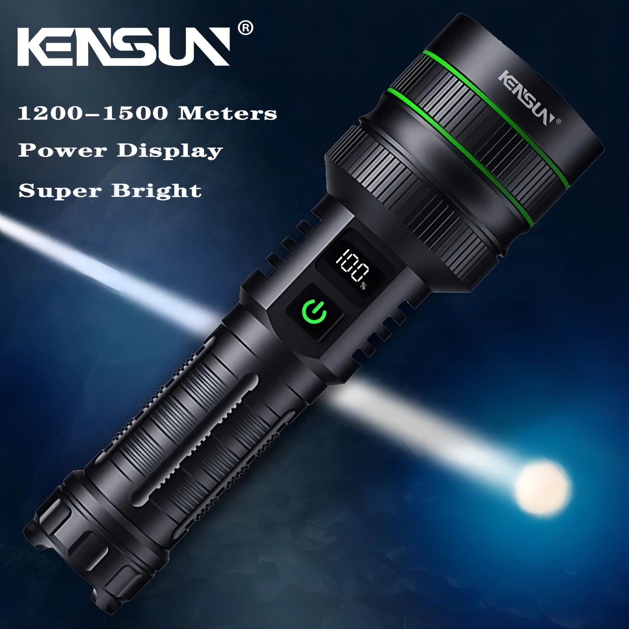 Linterna LED Táctica de Largo Alcance KENSUN KS008 | 1500m, Zoom, Recargable USB 80W