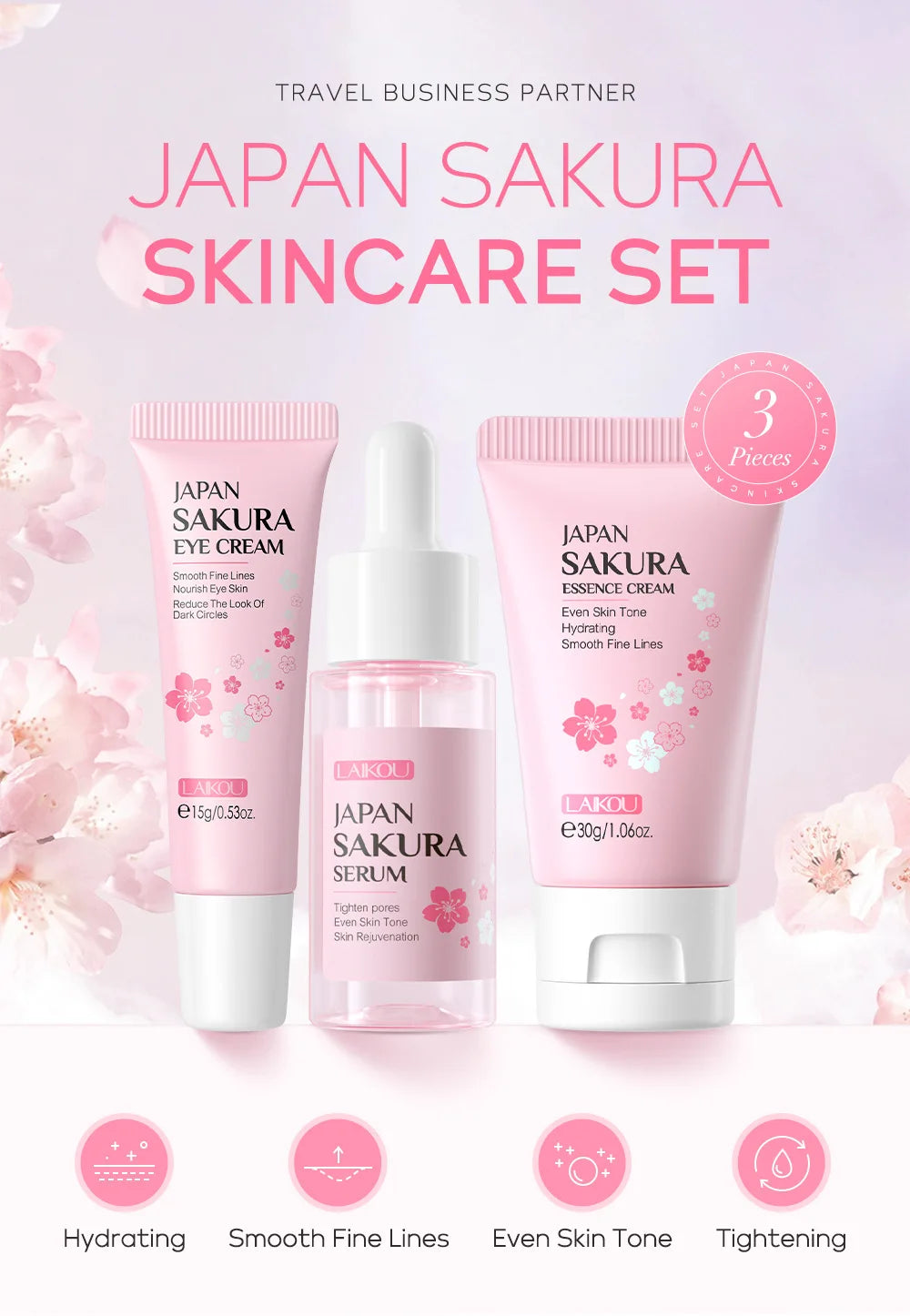 Set de Cuidado Facial LAIKOU: Crema, Serum y Contorno de Ojos