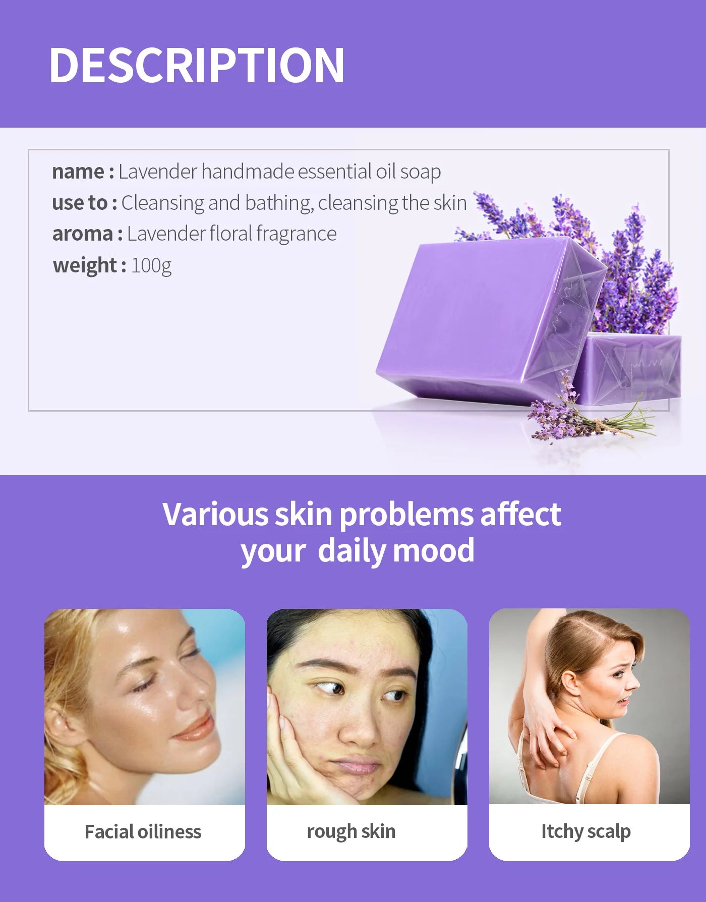 Jabón Artesanal de Lavanda 100g Natural y Orgánico