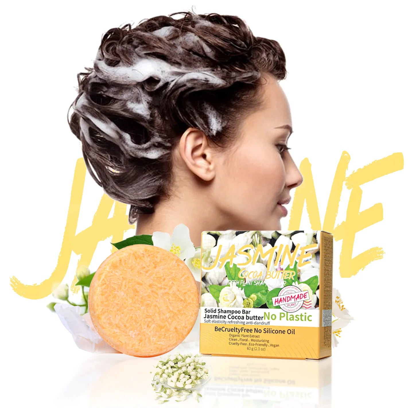 Shampoo sólido artesanal de jazmín | Control de grasa y frescura