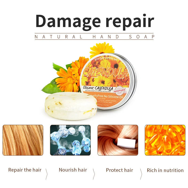 Shampoo sólido artesanal de caléndula | Limpieza profunda y control grasa