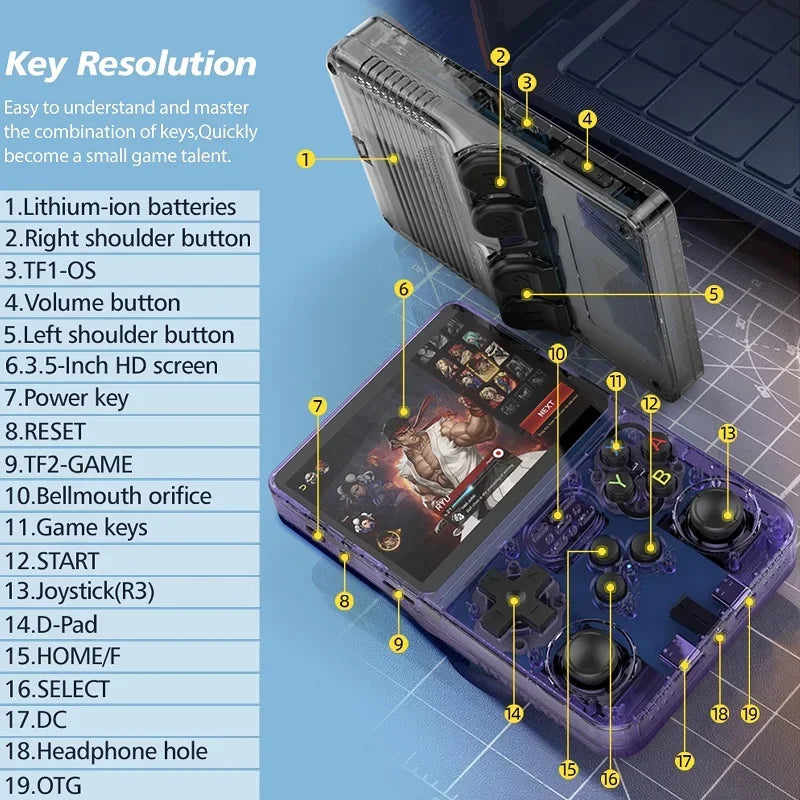 Consola Retro Portátil R36S 128GB | 3.5” IPS, 20 Emuladores, 15.000 Juegos, Batería 3200mAh
