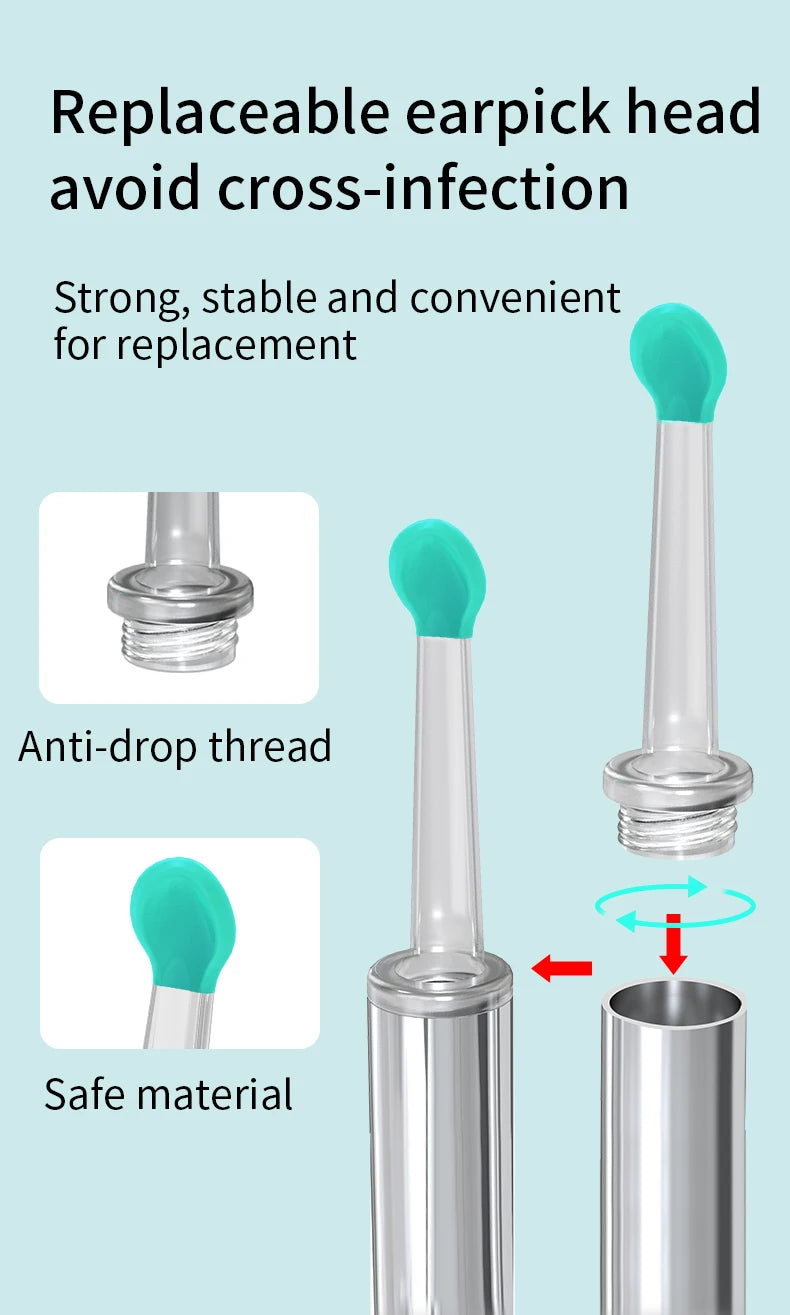 Limpiador de Oídos Inteligente 1296 P con Cámara y Wi-Fi – Earpick USB-C, 6 LED, Visualización en App