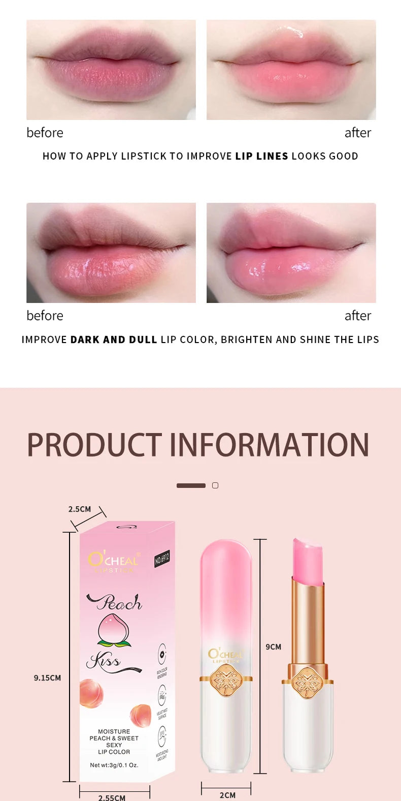 Labial frutal O’CHEAL | Hidratante, waterproof y cambia de color
