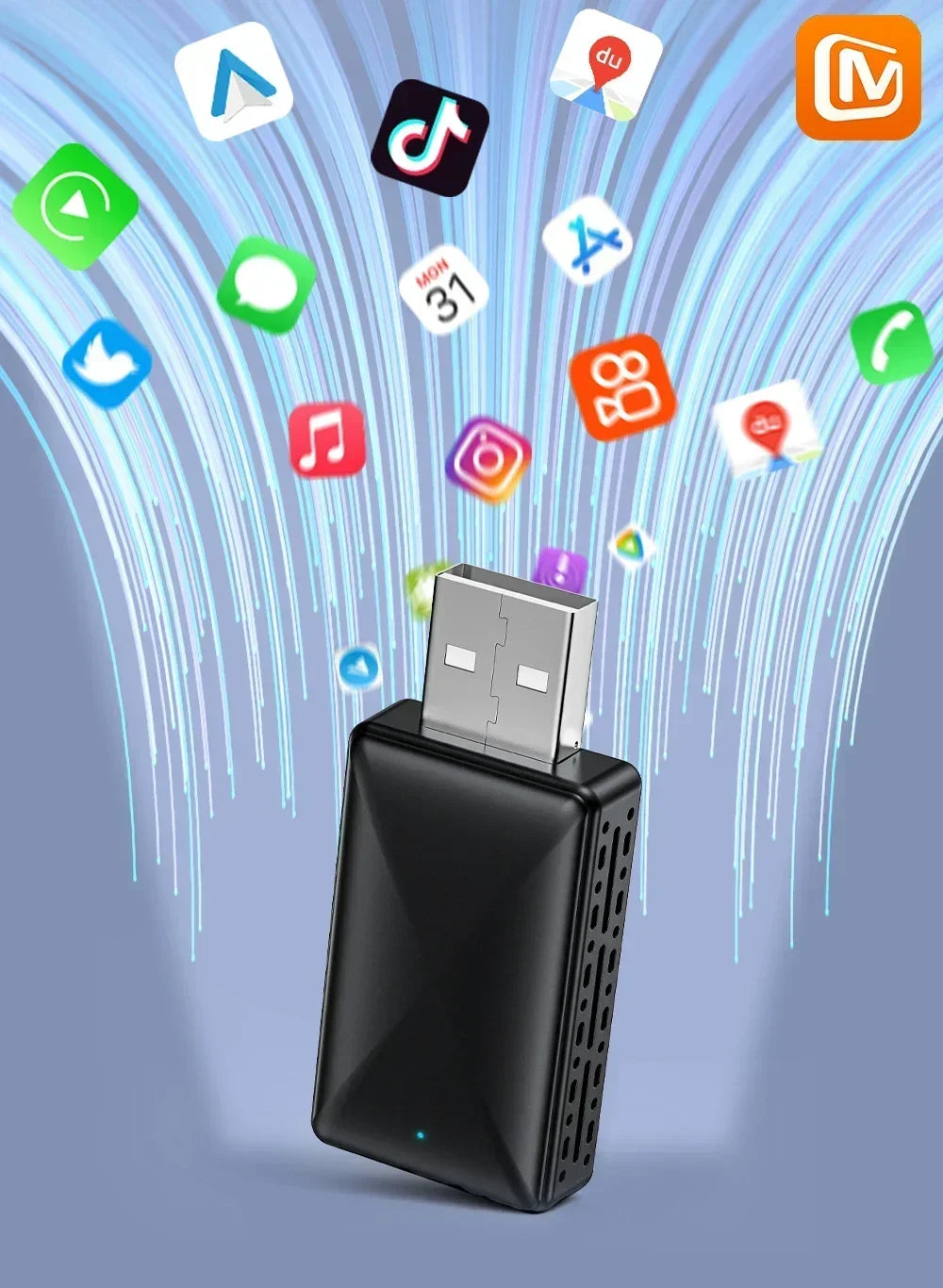 Adaptador CarPlay Android Auto 2en1 Inalámbrico USB Plug & Play
