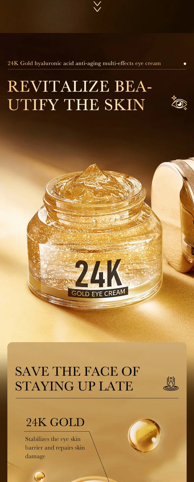 Crema Contorno de Ojos con Oro 24k y Ácido Hialurónico Anti Ojeras
