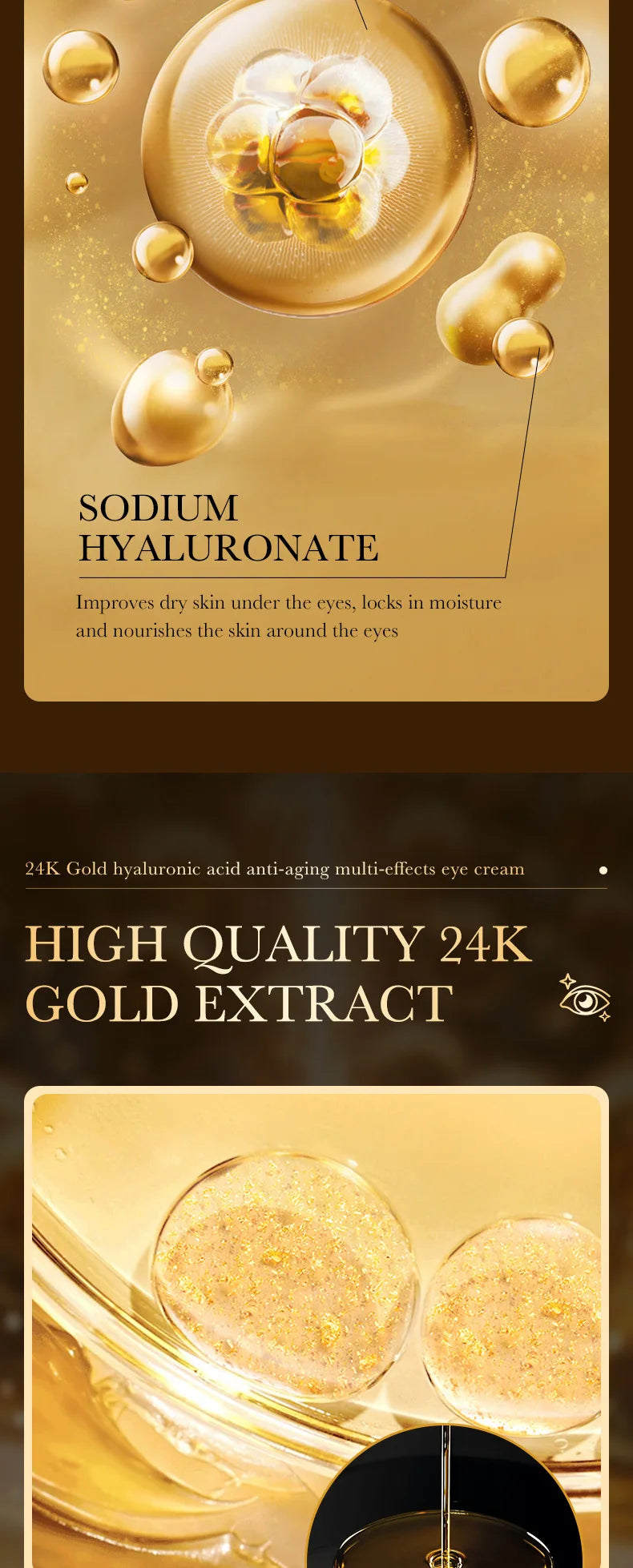 Crema Contorno de Ojos con Oro 24k y Ácido Hialurónico Anti Ojeras