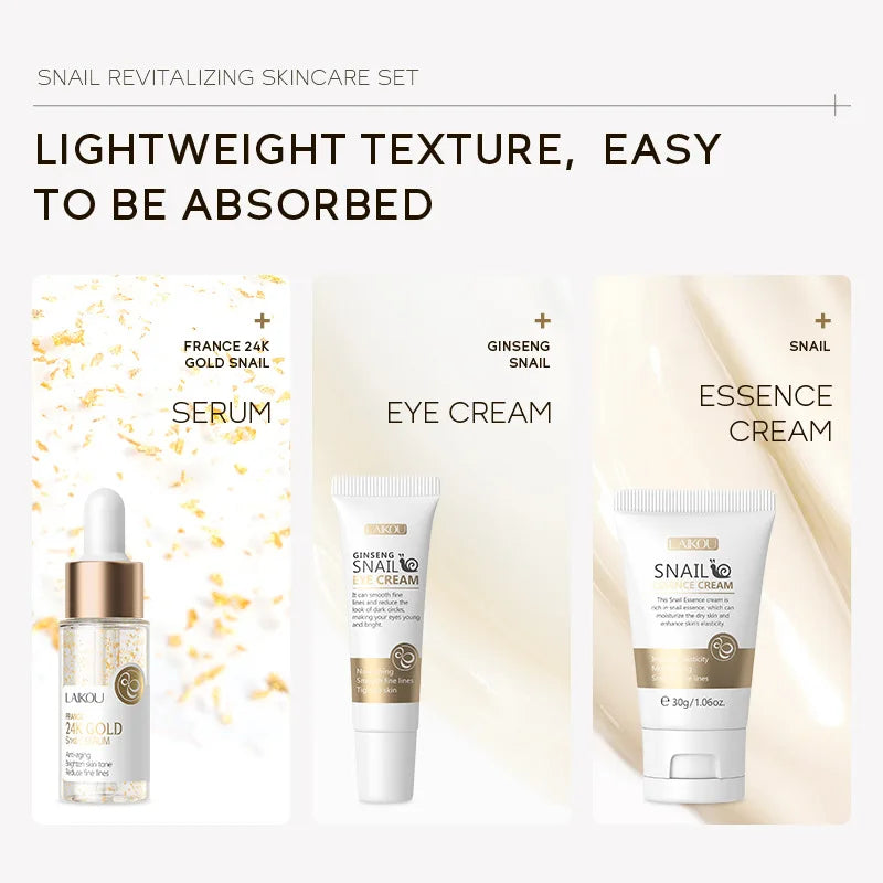 Set de Cuidado Facial LAIKOU: Crema, Serum y Contorno de Ojos