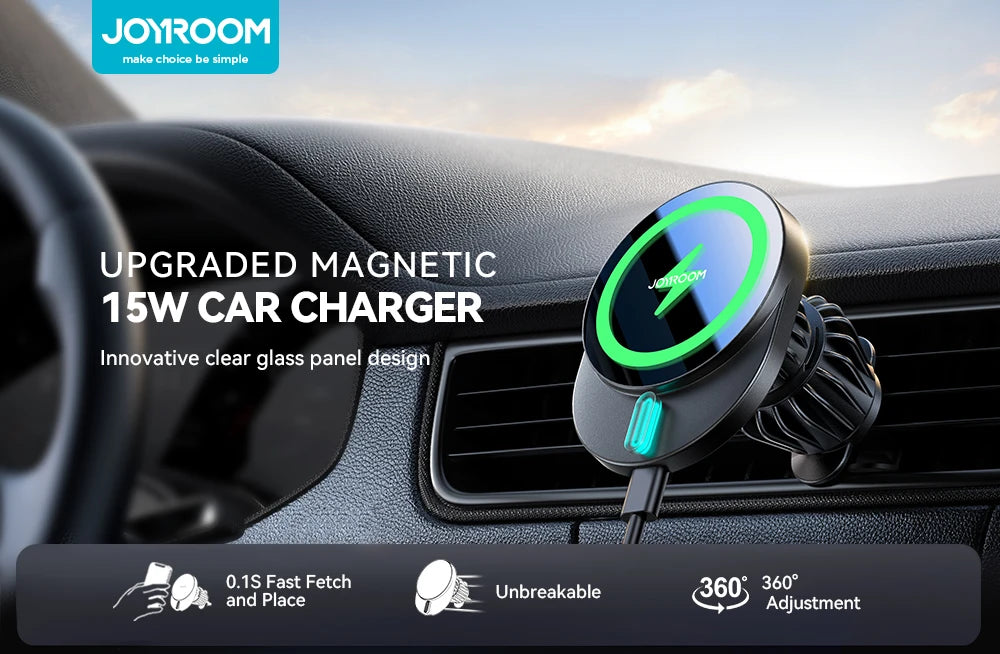 Joyroom JR-ZS409 Cargador Coche 15W – Soporte Magnético MagSafe para iPhone 12–16 (Rejilla de Ventilación)