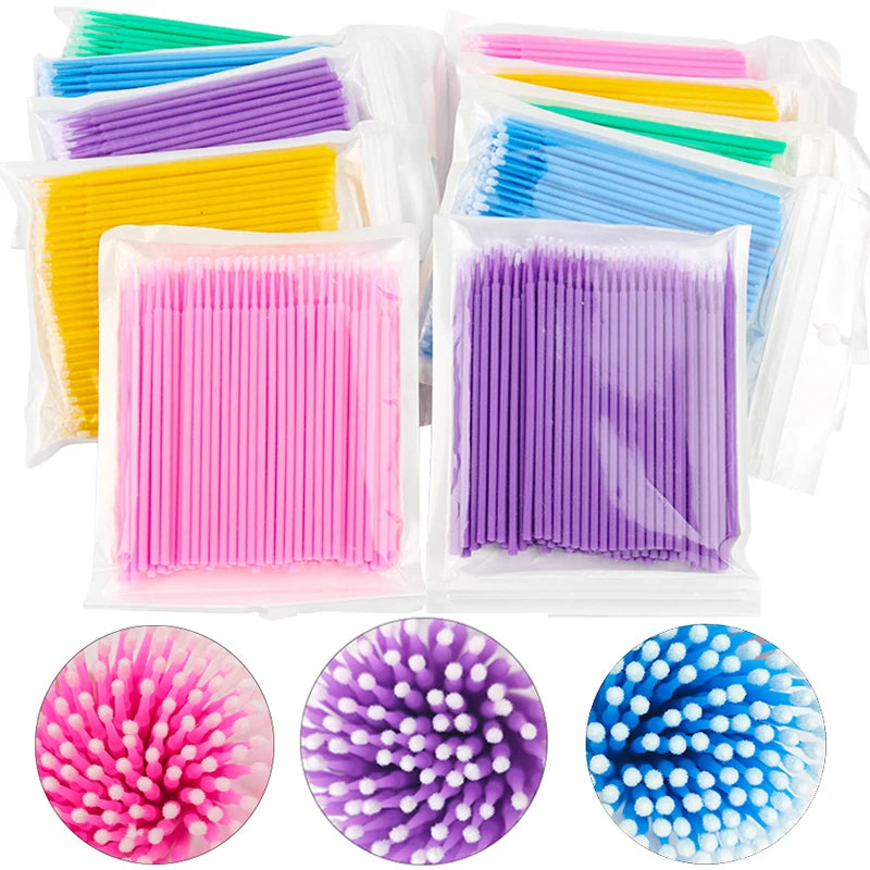 Pack 100 Microbrush para Limpieza de Extensiones de Pestañas