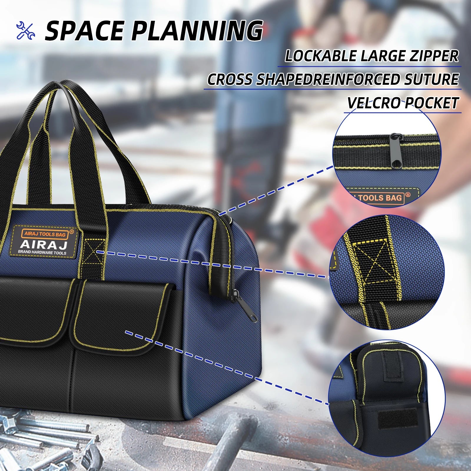 Bolsa de Herramientas AIRAJ 1680D Impermeable – Electricista, Alta Capacidad (13”–18”)