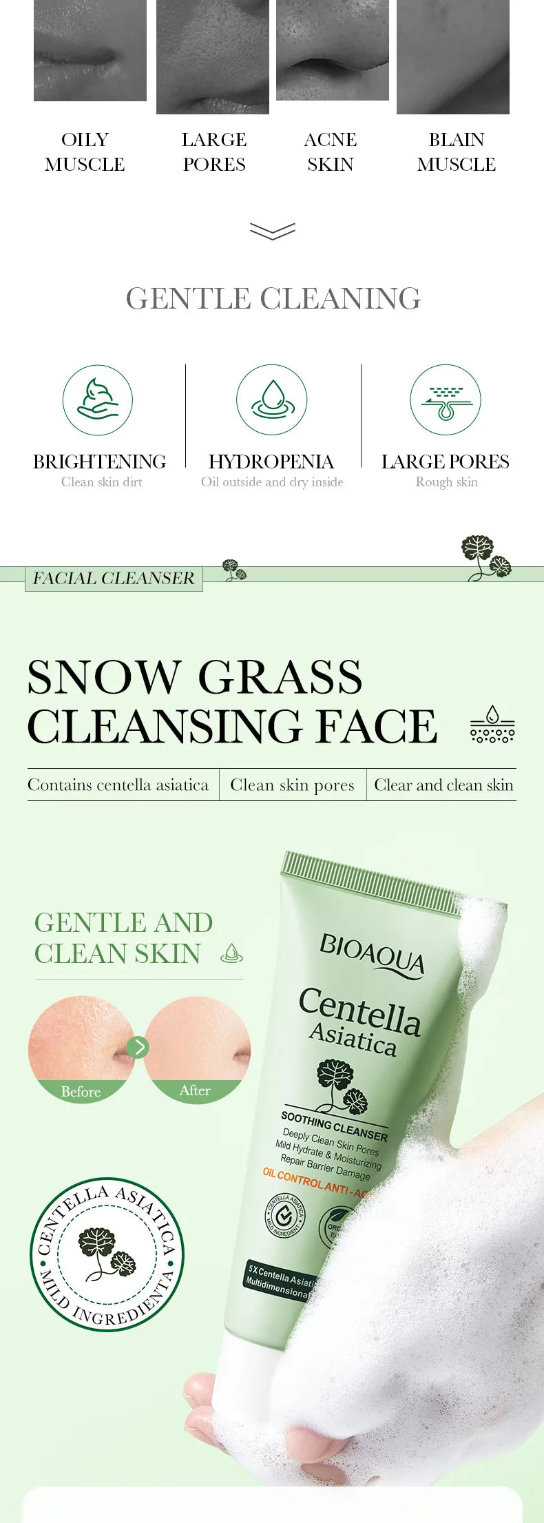 Limpiador Facial BIOAQUA Centella Asiática Control Grasa 100g
