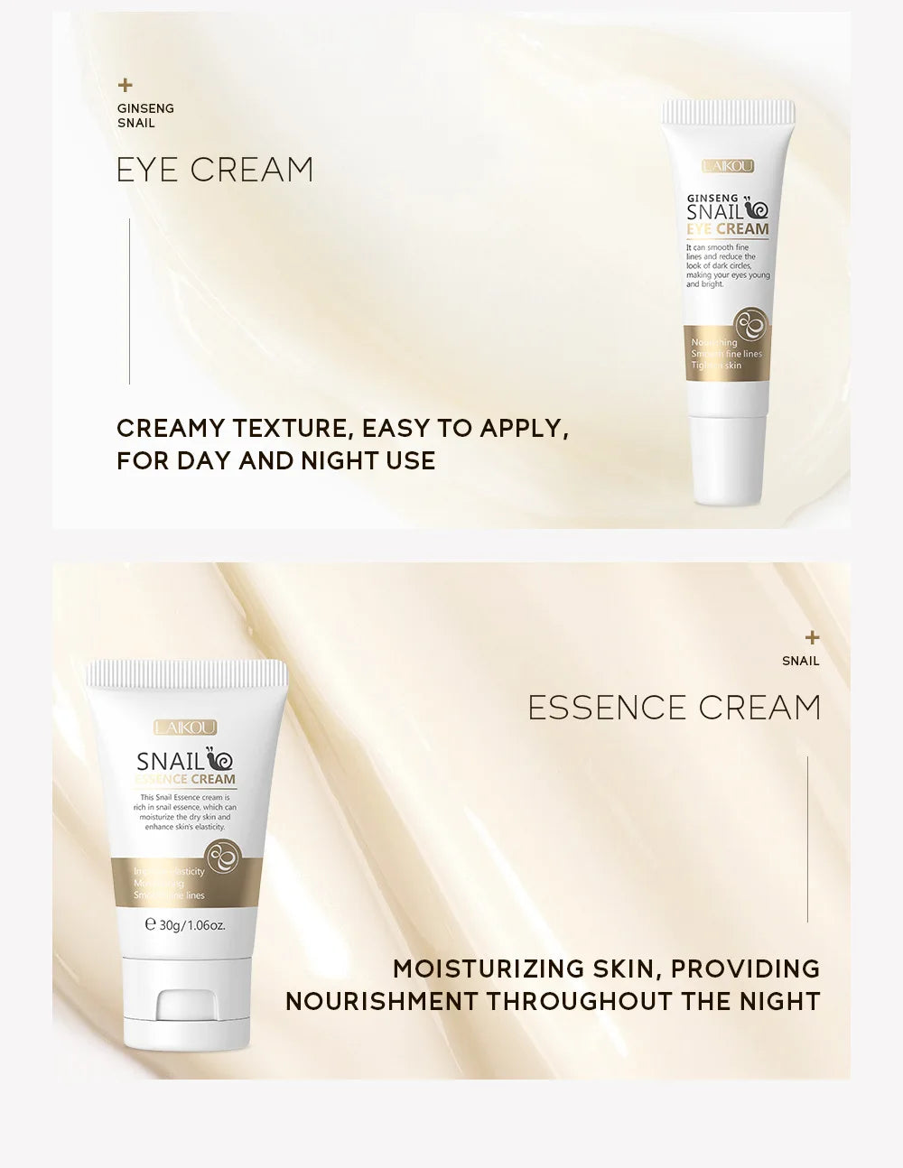 Set de Cuidado Facial LAIKOU: Crema, Serum y Contorno de Ojos