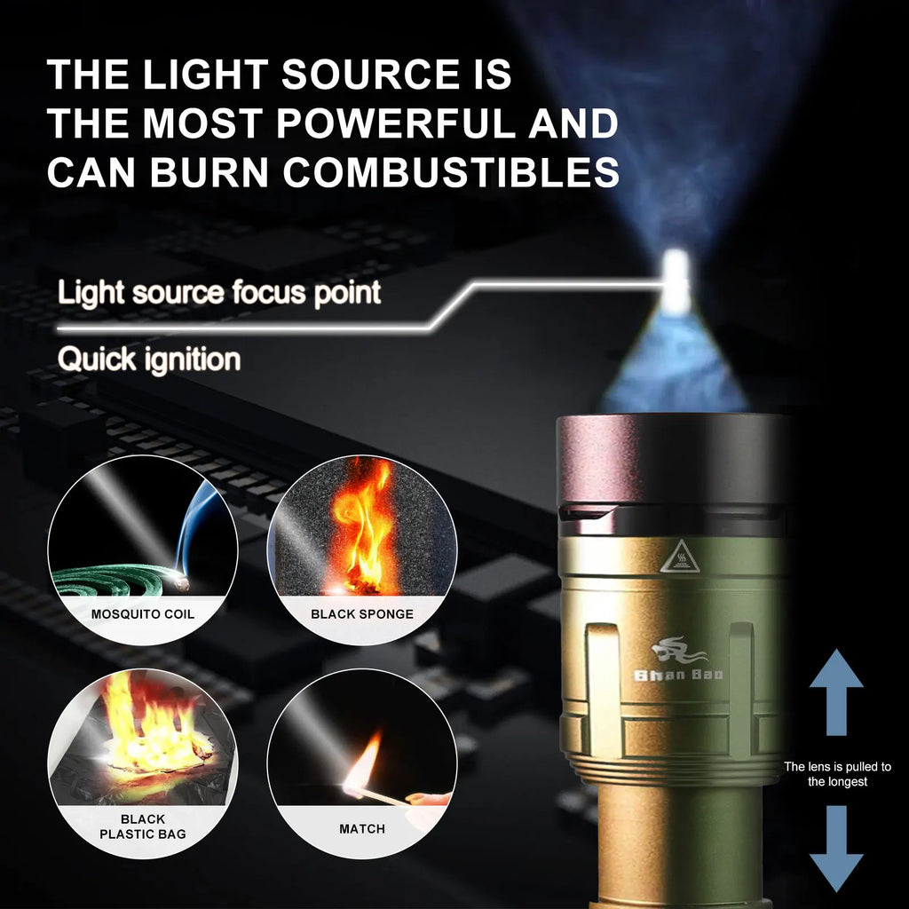 Linterna LED Shan Bao 3000 LM Impermeable con Zoom – Recargable, 5000 mAh, Ilumina a +500 m y Enciende Objetos