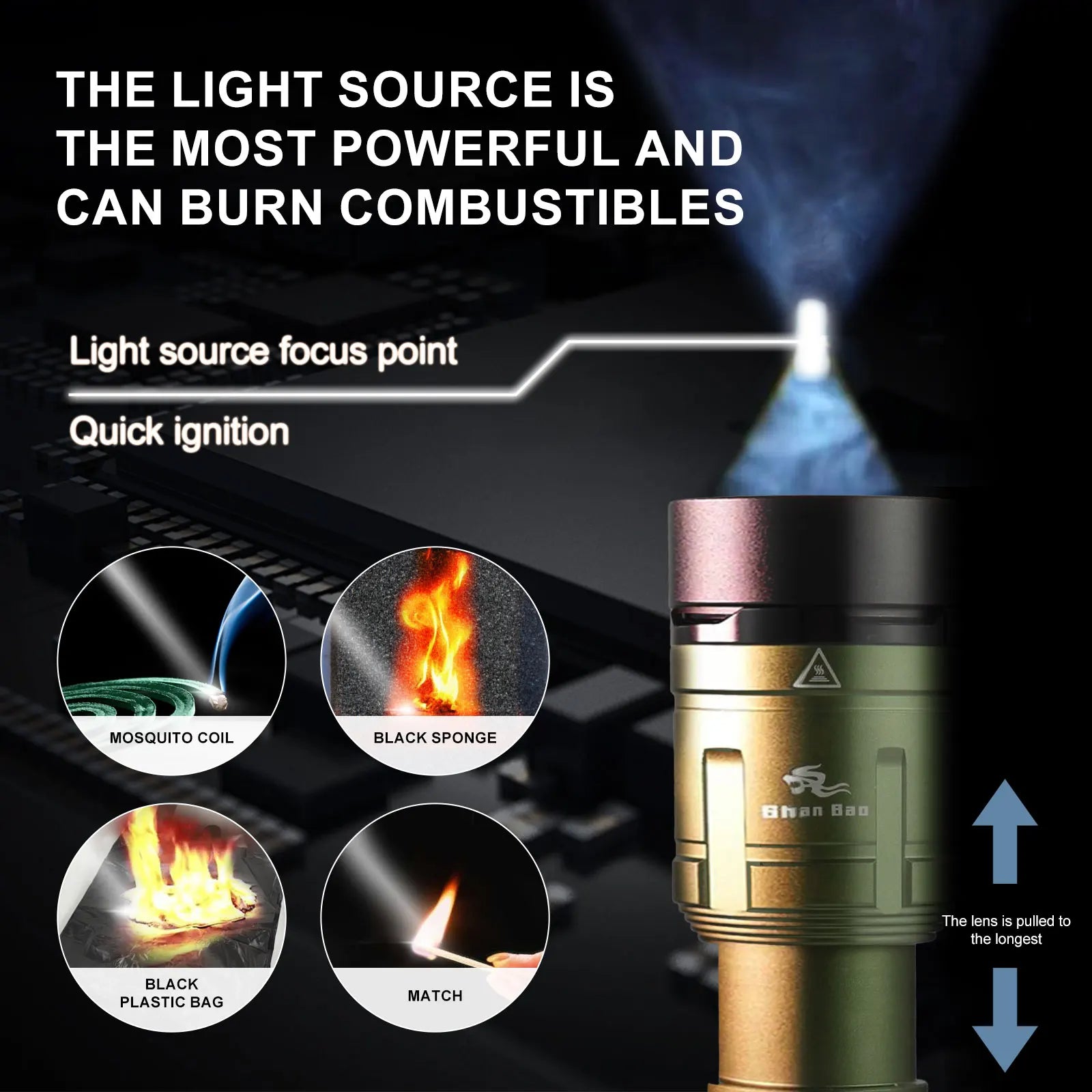 Linterna LED Shan Bao 3000 LM Impermeable con Zoom – Recargable, 5000 mAh, Ilumina a +500 m y Enciende Objetos
