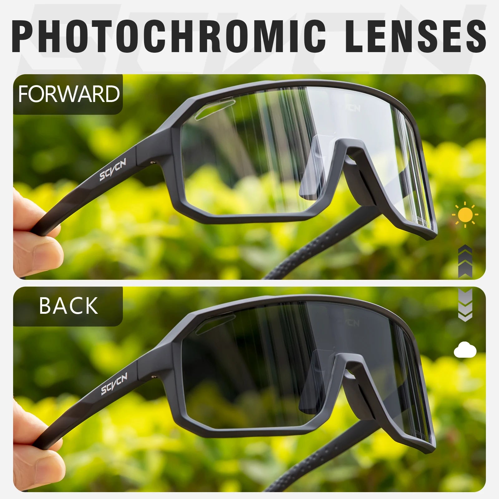 Gafas Lentes Ciclismo SCVCN S62 Fotocromáticas UV400 – Lentes PC y Montura TR90 Unisex