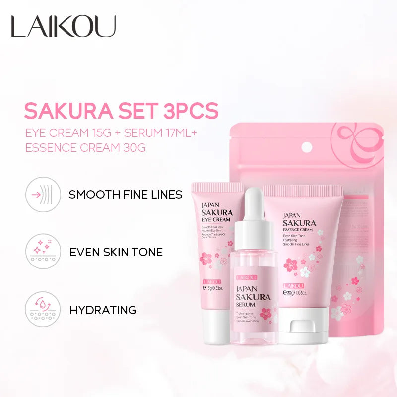 Set de Cuidado Facial LAIKOU: Crema, Serum y Contorno de Ojos