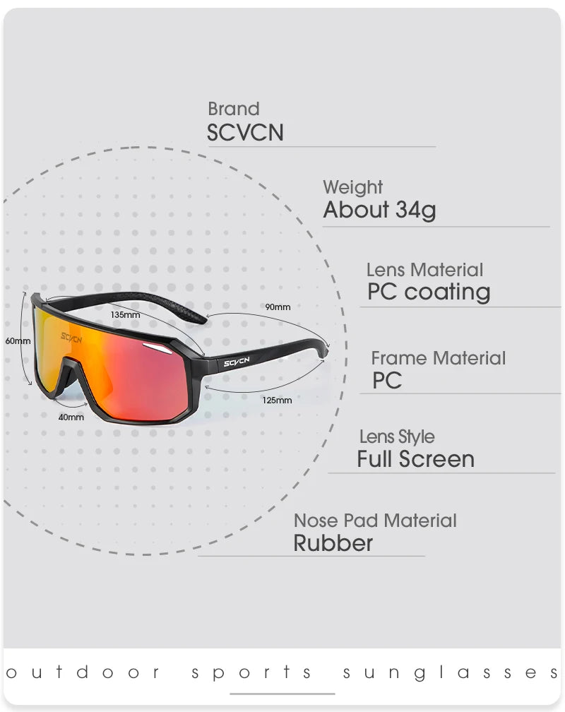 Gafas Lentes Ciclismo SCVCN S62 Fotocromáticas UV400 – Lentes PC y Montura TR90 Unisex