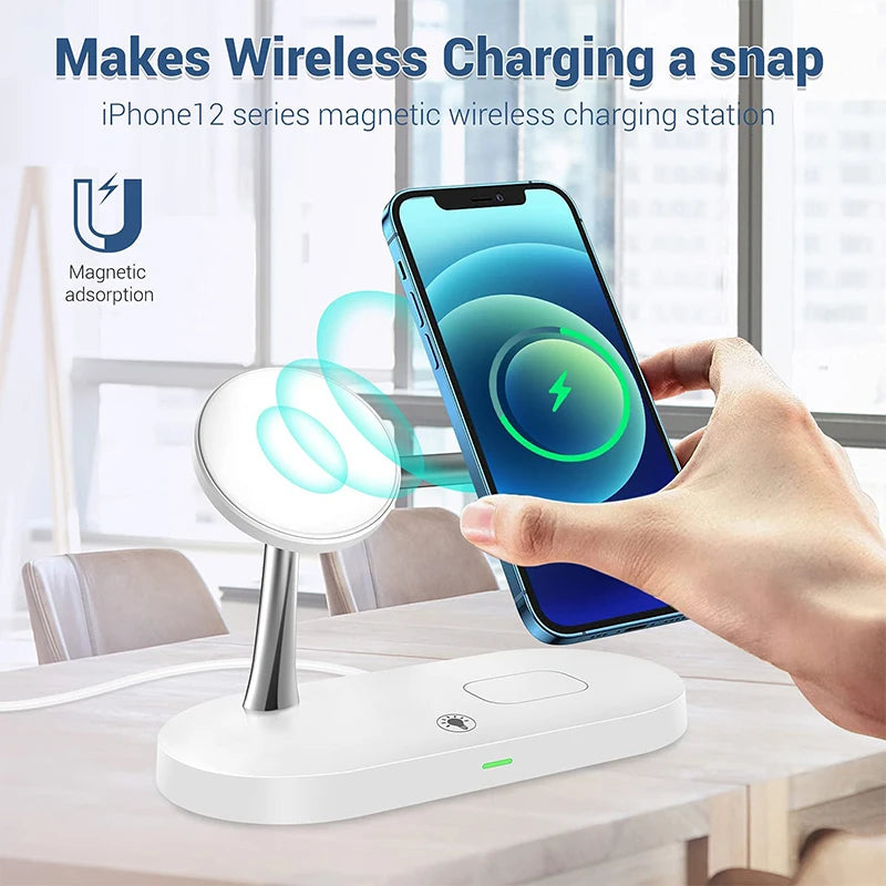 Cargador Inalámbrico 3 en 1 TIMESS 15W – iPhone 12–16, Apple Watch 4–10 y AirPods Pro (USB-C)