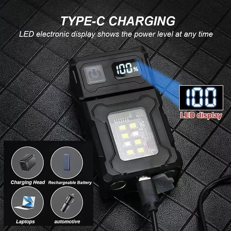 Mini Linterna LED Recargable USB con Imán Trasero | Camping, Emergencias y Uso Multifuncional