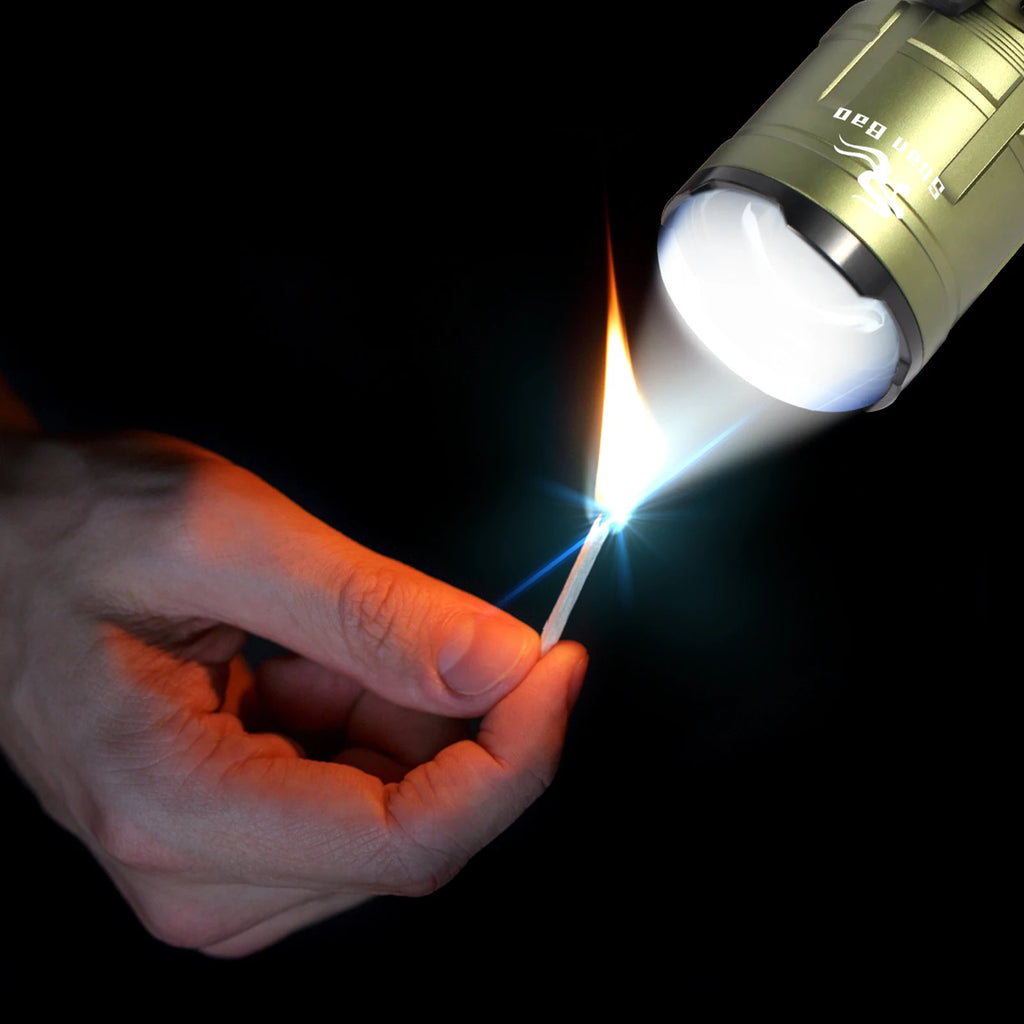 Linterna LED Shan Bao 3000 LM Impermeable con Zoom – Recargable, 5000 mAh, Ilumina a +500 m y Enciende Objetos