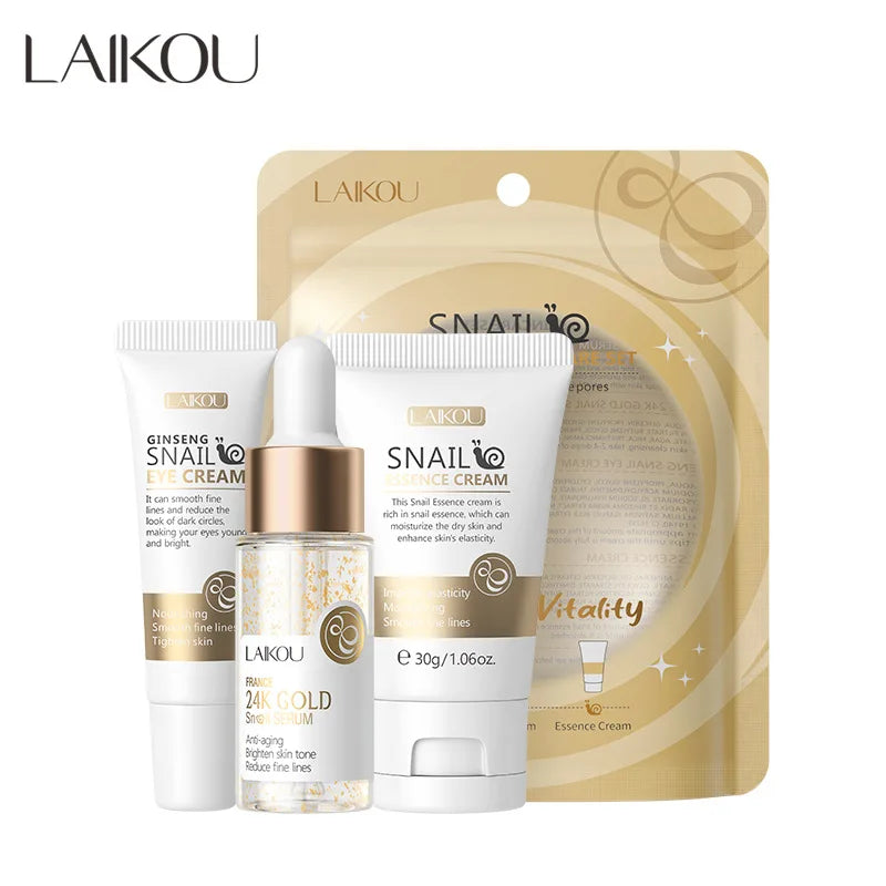 Set de Cuidado Facial LAIKOU: Crema, Serum y Contorno de Ojos
