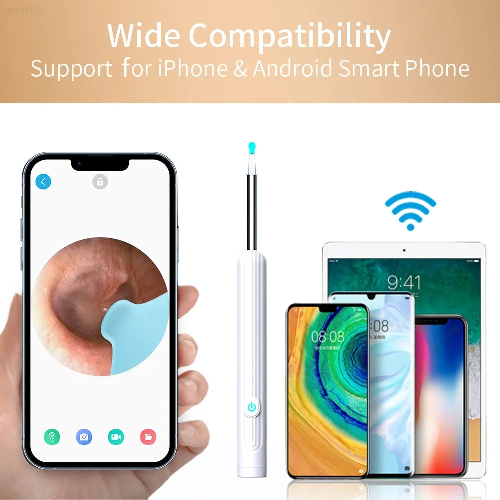 Limpiador de Oídos Inteligente 1296 P con Cámara y Wi-Fi – Earpick USB-C, 6 LED, Visualización en App