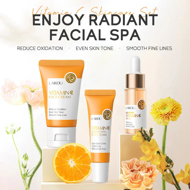 Set de Cuidado Facial LAIKOU: Crema, Serum y Contorno de Ojos